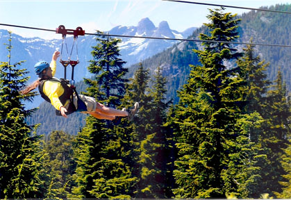 Steve Giordano ziplines on Grouse Mountain