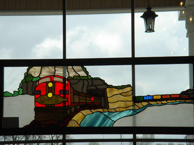 Stained glass in the Depot Inn