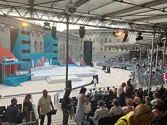 Ulm - Saturday Night Fever set before the bleachers set up in the courtyard of the Wilhelmsburg Fortress